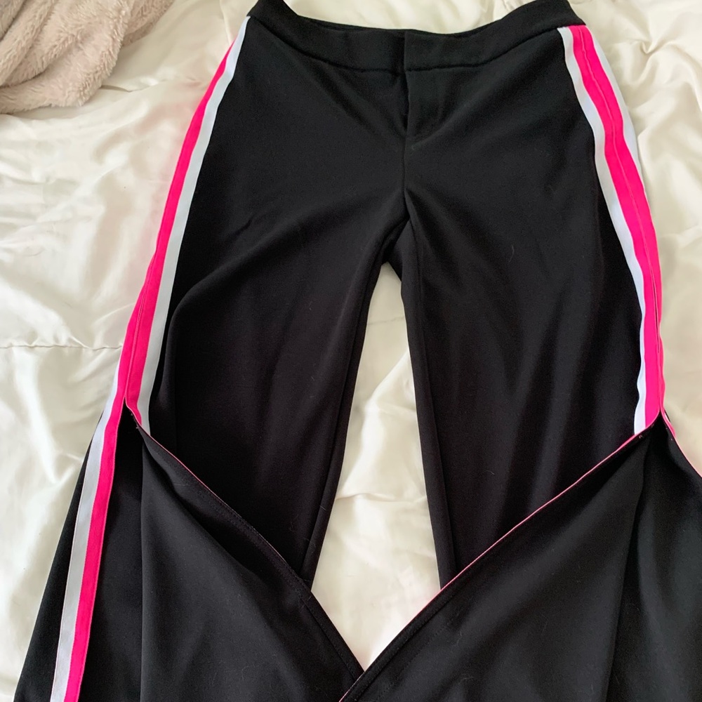 INC flare slit pin stripped retro black pant. Size 2 barely worn